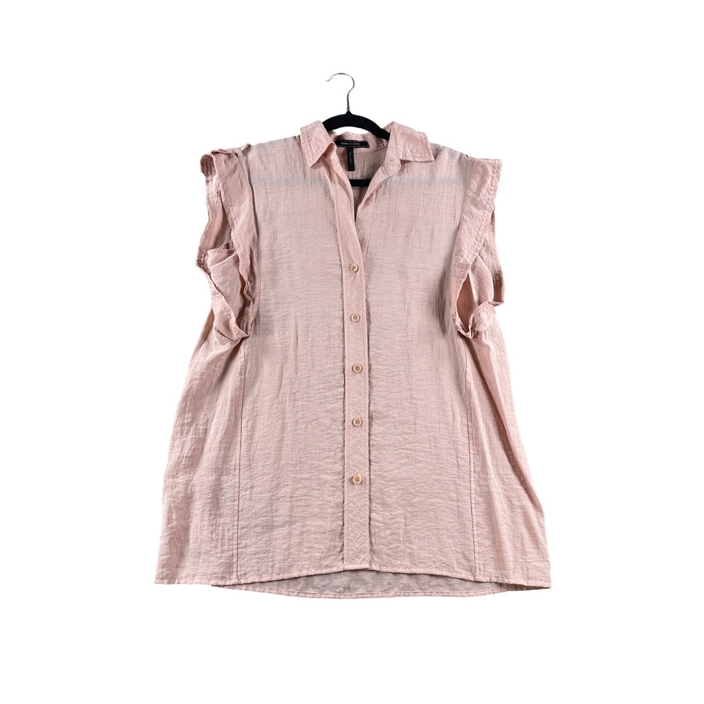 BCBGMAXAZRIA Womens Blush Pink Ruffle Sleeve Button Down Shirt Small